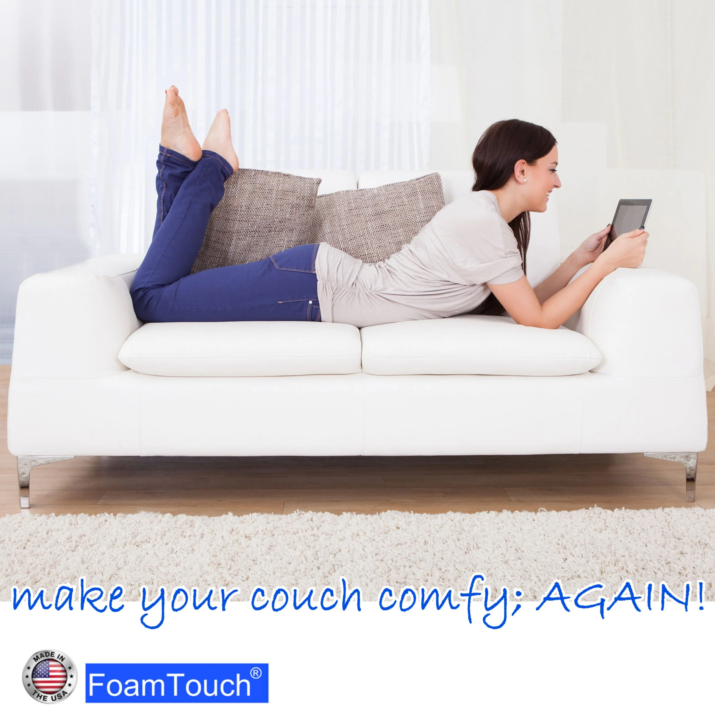 FoamTouch Upholstery Foam Cushion High Density 6" Height x 24" Width x 85" Length