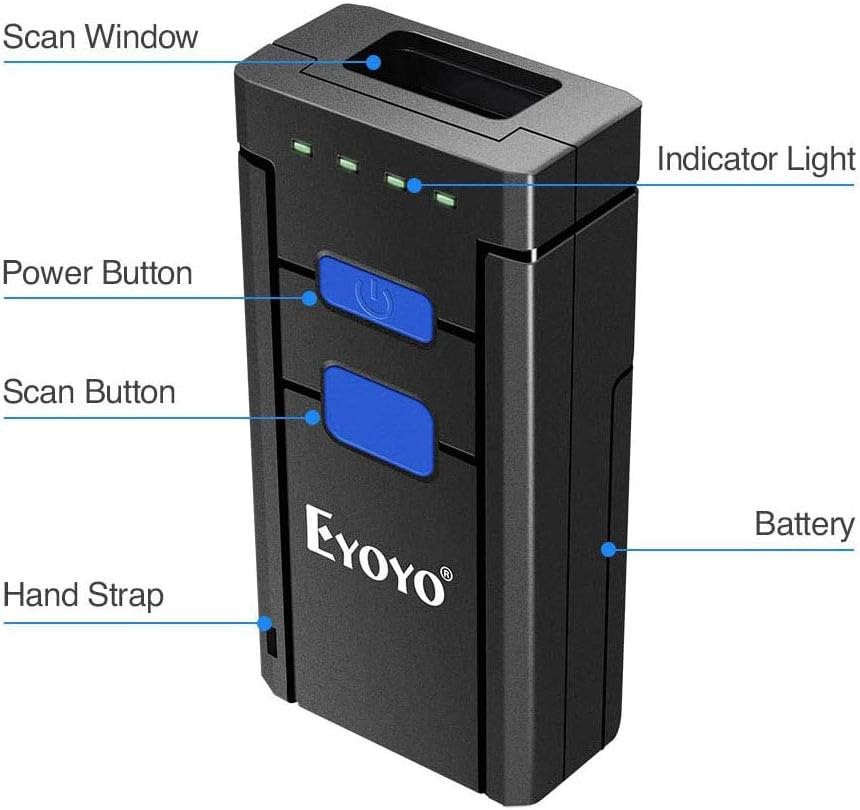 Eyoyo Barcode Scanner Portable 1D Wireless Bluetooth Barcode Reader Compatible with Windows Android iOS Systems for Store Supermarket Warehouse Library Pack of 2