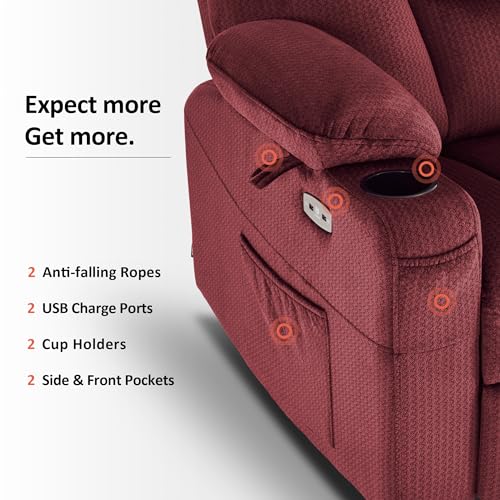 MCombo Small Power Lift Recliner Chair with Massage and Heat for Petite People, Cup Holders, USB Ports, Side Pockets, Fabric 7569 (Small-Regular, Brown)