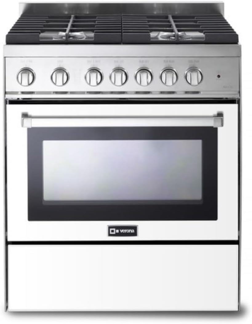 Verona VEFSGG304NW 30" Freestanding All Gas Range 4 Sealed Burners Convection Oven Storage Drawer White