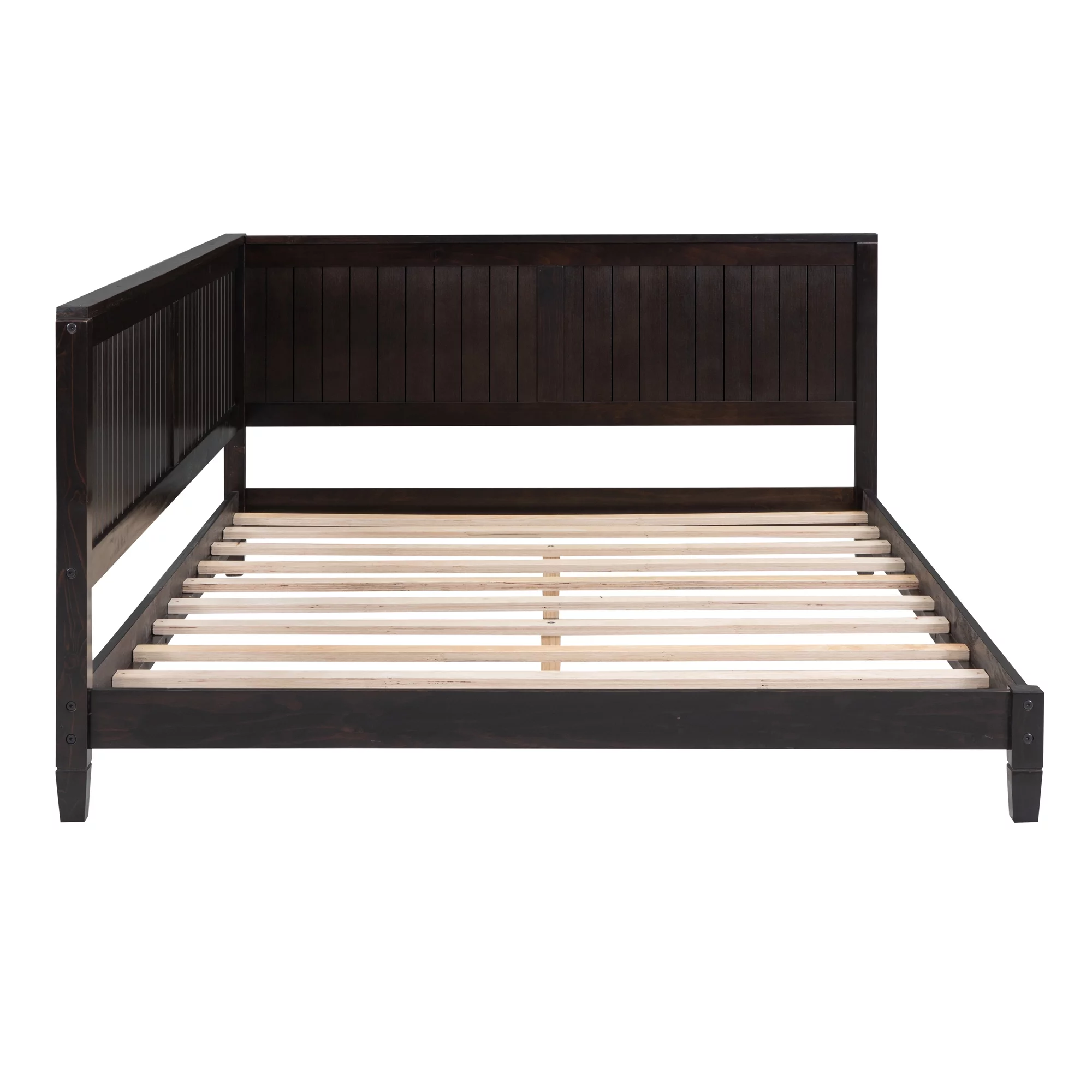 Sesslife Espresso Daybed, Full Size Solid Wood Sofa Bed Frame for Kids Teens Adults, Modern L-shape Daybed with Wooden Slats, No Box Spring Needed, 600lbs Capacity