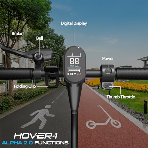 Hover-1 Alpha 2.0 Foldable Electric Scooter with 450W Brushless Motor, 18 mph Max Speed, 10” Air-Filled Tires and 12 Mile Range