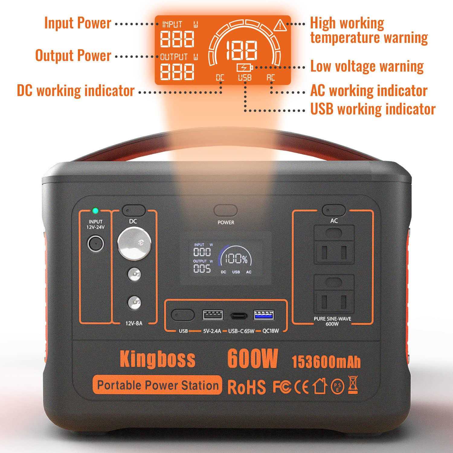 Portable Generator Power Station 600W Kingboss 153600mAh 568WH Lithium Battery 110V/600W - Shop Hardware Tools Online Store