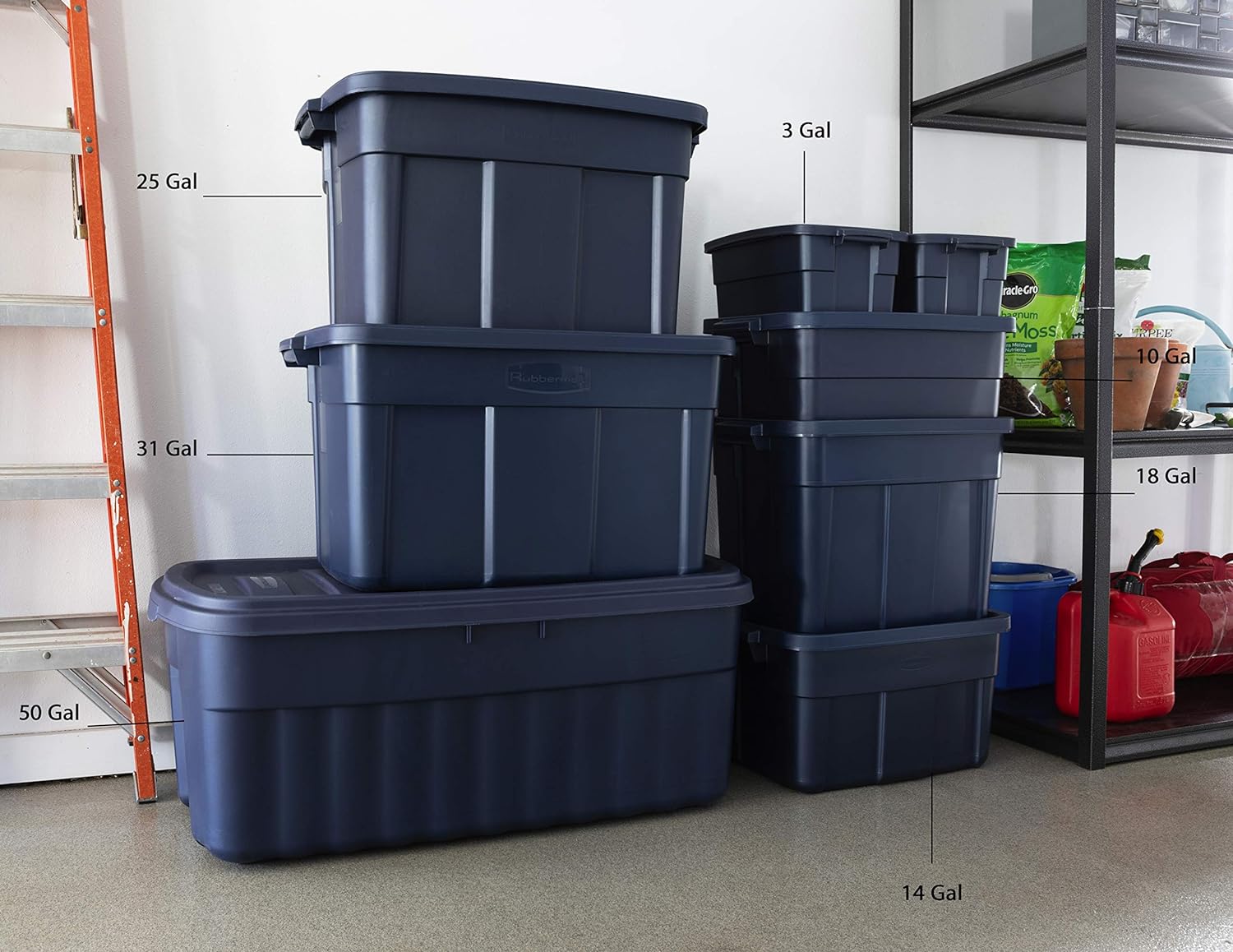 Rubbermaid Roughneck️ Storage Container, 10 Gal - 8 Pack, Dark Indigo Blue, 8 Count
