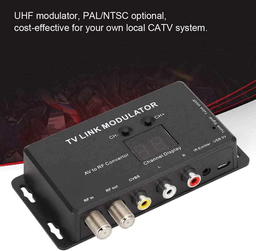 UHF Modulator,TM70 UHF TV Link Modulator AV to RF Converter IR Extender with Channel Display,Modulator Modulator AV to RF Converter IR Extender,Supporting PAL/NTSC with USB Charge Cable