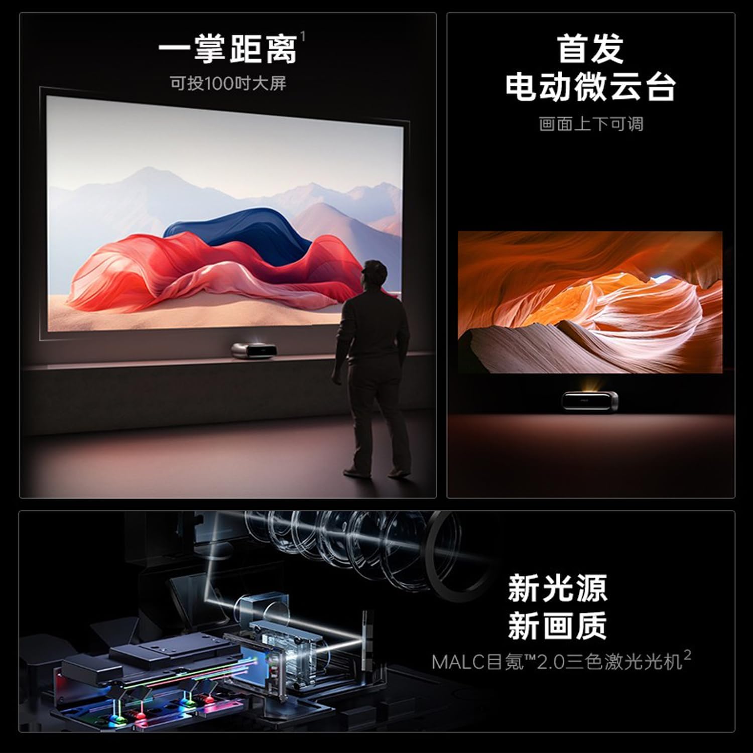 Cacacol O2 Ultra 4K Ultra Short Throw Projector | MALC™ 2.0 Triple-Color Laser 2800 CVIA Lumens | MT9679 4GB 64GB | DYNAUDIO Dolby Audio Stereo | Pair with KD3 Android TV Stick