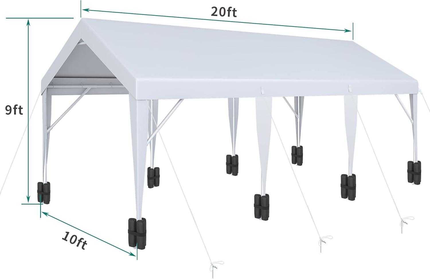 YITAHOME 10' x 20' Carport Heavy Duty Galvanized Frame Car Shelter Car Canopy with 4 Sandbags, Portable Garage Tent Boat Shelter, White