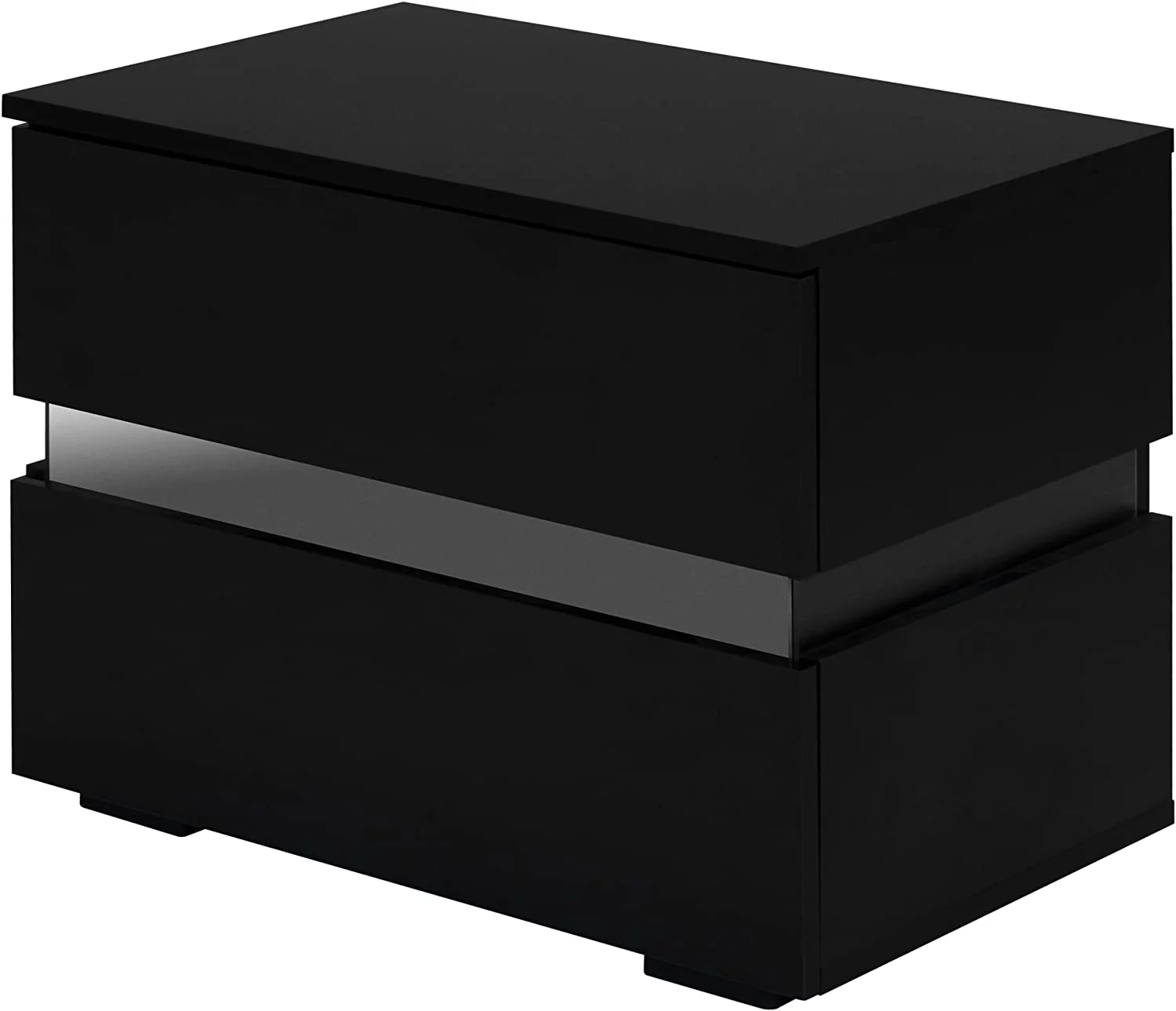 LED Nightstand Set of 2 with 2 Storage Drawers, Modern High Gloss Bedside Table with Led Lights, End Table for Bedroom Furniture, Black