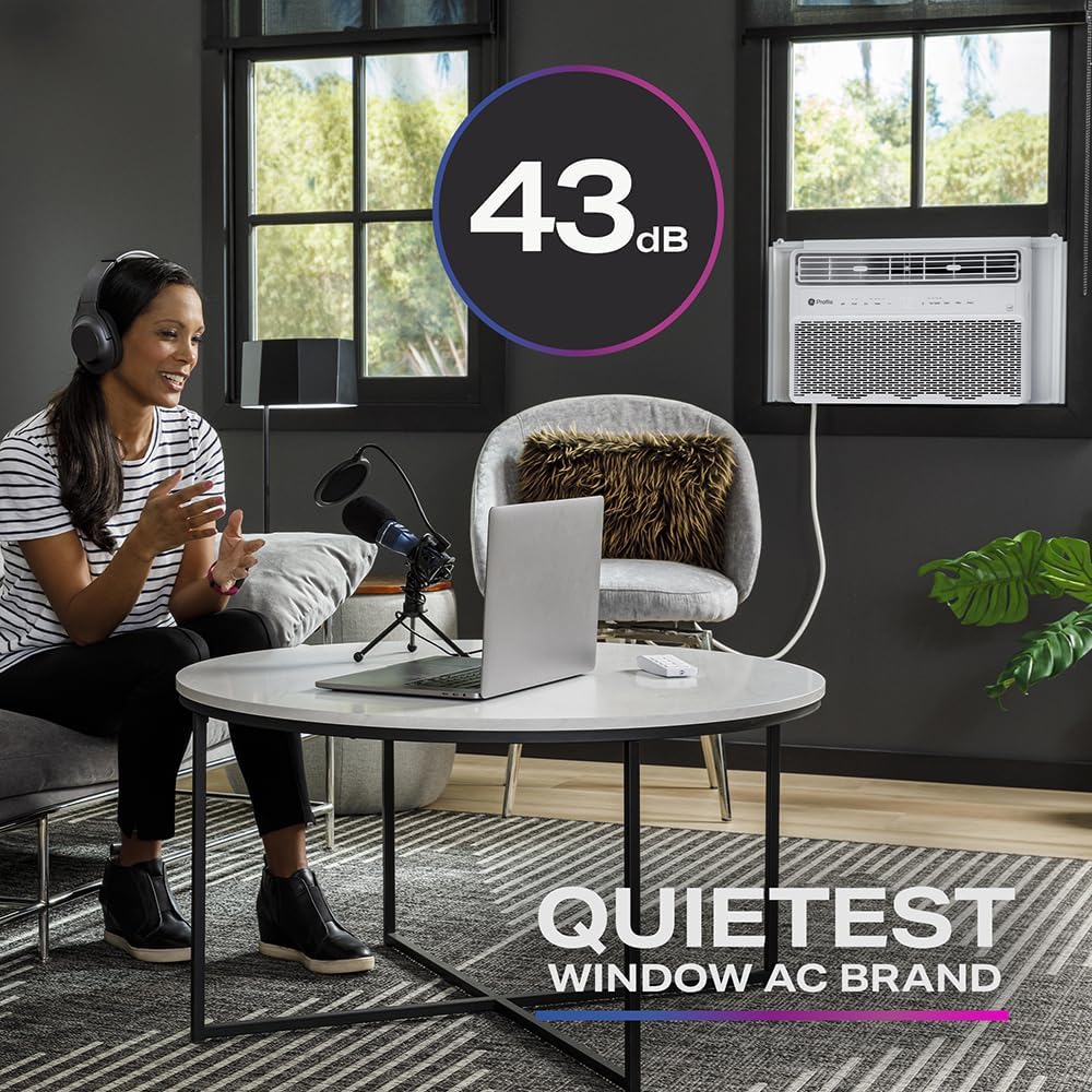GE Profile Inverter Window Air Conditioner Unit 10,000 BTU with Energy Efficient AC Cooling up to 450 sq ft., Ultra Quiet, SMART Home Capable, Includes Remote and Install Kit, White