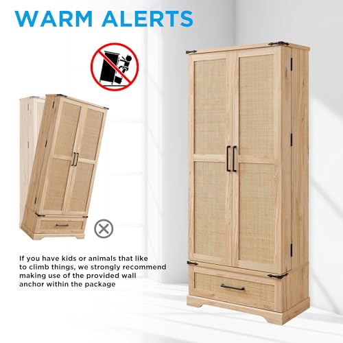 72" Farmhouse Kitchen Pantry Cabinet with Drawer, Tall Storage Cabinet with 2 Barn Doors and Shelves, Versatile Large Rustic Cupboard for Dining Room, Bathroom, Living Room, Laudry, White