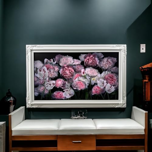 TV frame for Samsung The Frame TV, fits 55 and 65 inch TVS. Pure White Satin (not for use with other models) Handmade wood ornate TV Frame