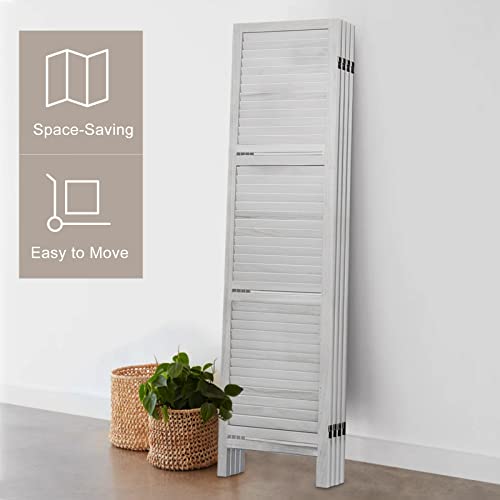 Room Divider with Shelves, Privacy Screen, Room Dividers and Folding Privacy Screens, 5 Panel Wood Temporary Wall Partition Separation Separator, Coconut