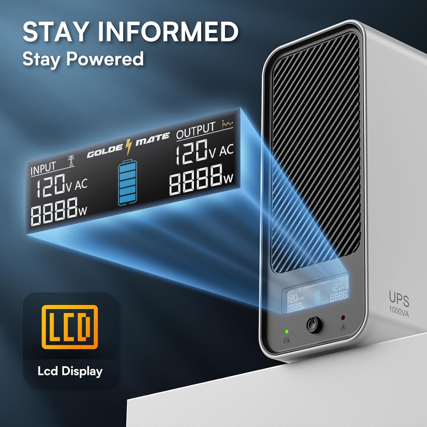 UPS 1000VA/800W UPS Battery Backup and Surge Protector, Backup Battery Power Supply with LiFePO4 Battery (over 5000+ cycles), LCD Display Panel, 4 Outlets, AVR, BE425M, Dataline Protection