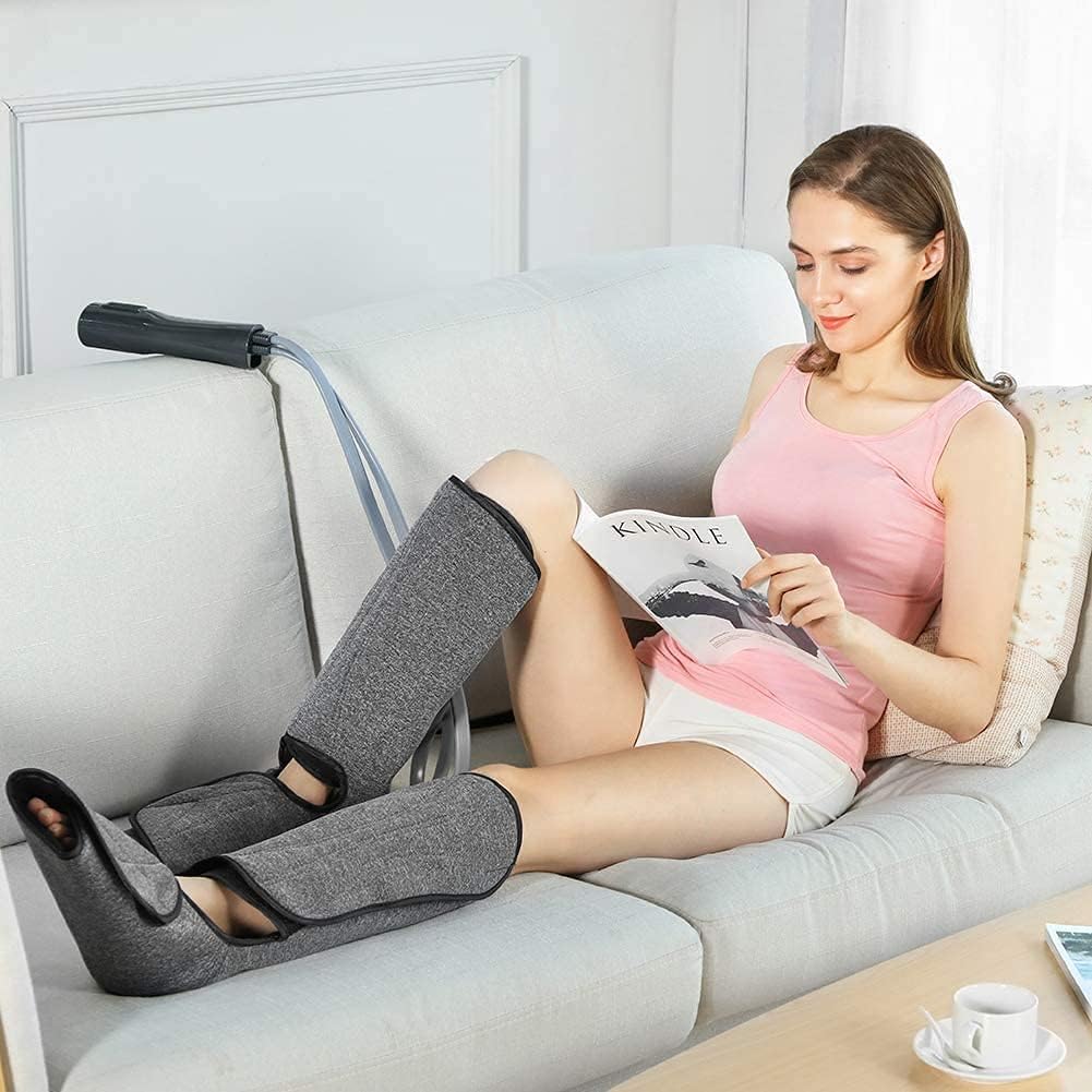 Leg Massager for Circulation with Heat, Air Compression Foot Massage Handheld Controller with 3 Mode 3 Intensities Calf Massage Machine for Home and Office Use (Black)
