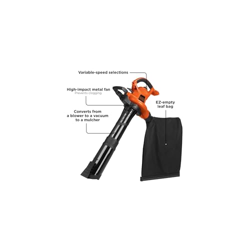 BLACK+DECKER 3-in-1 Electric Leaf Blower, Leaf Vacuum/Mulcher, Corded, 12-Amp (BV6600)