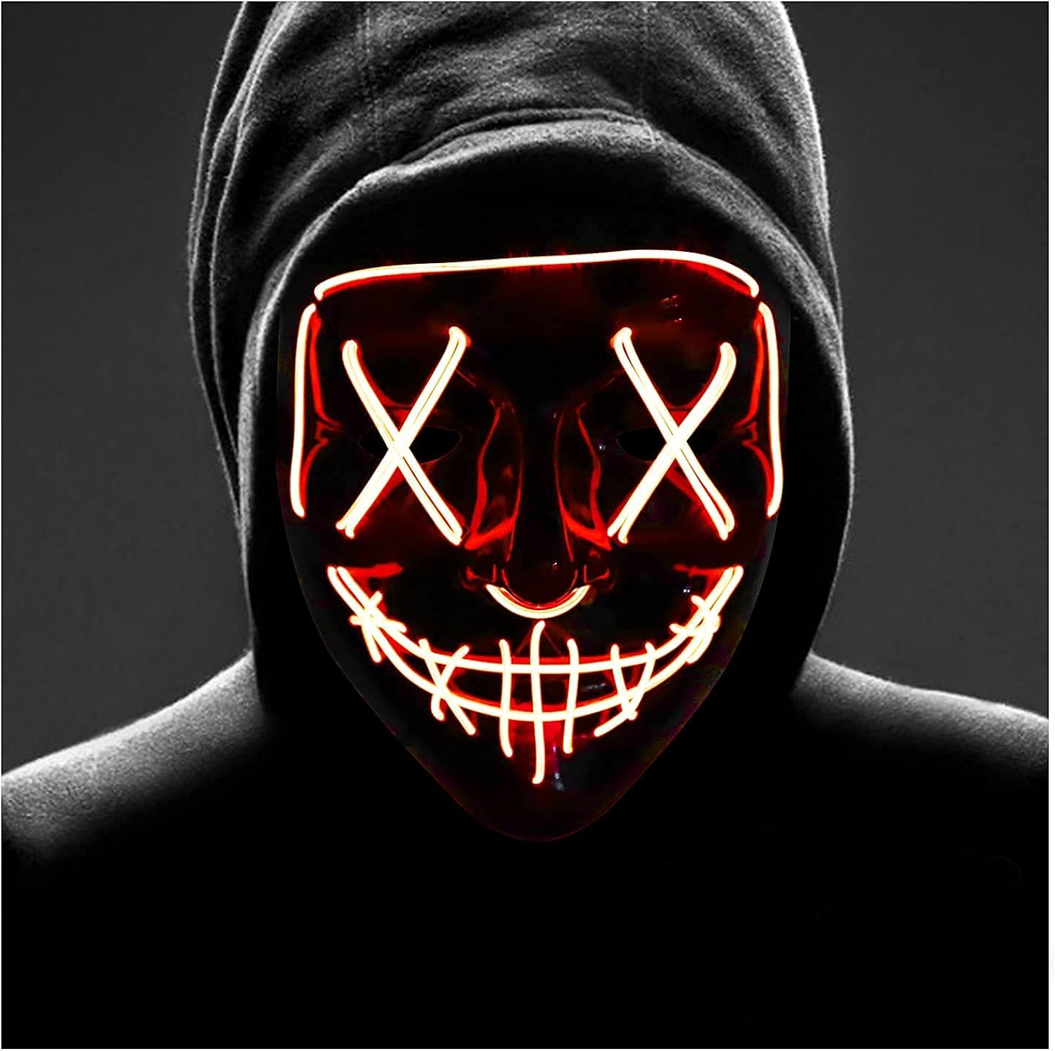 Halloween Mask Light Up, Hacker Purge Mask, Scary LED Mask for Cosplay Costumes Festival Carnival Party Gifts Kids Men Women