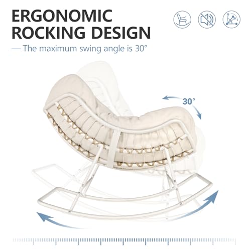 SWITTE Papasan Rocking Chair Outdoor Indoor, Oversized Egg Wicker Rocker with Cushion, Supports 450 lbs, Patio Chair for Balcony or Living Room - Gray