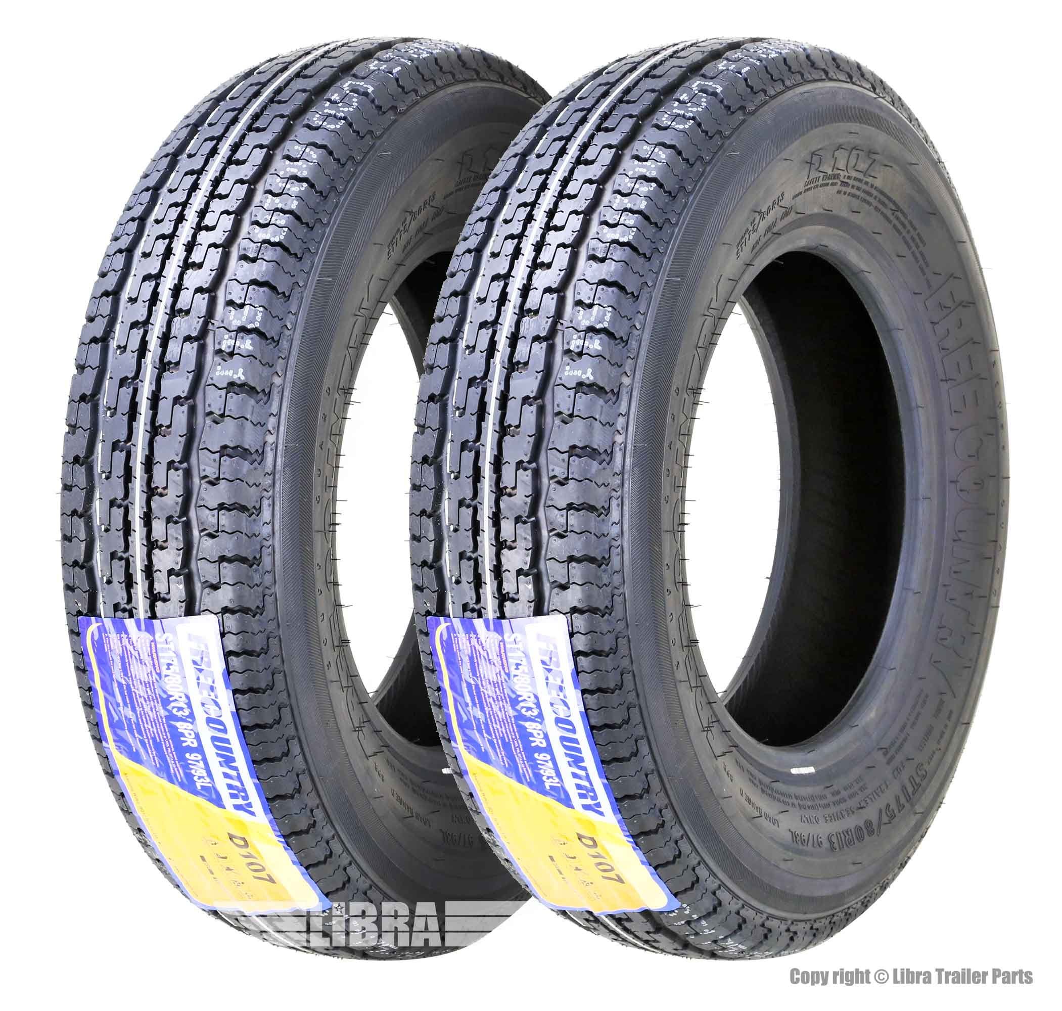 Free Country Premium Trailer Tires ST175/80R13 8 Ply Load Range D Steel Belted Radial w/Scuff Guard, Set 2