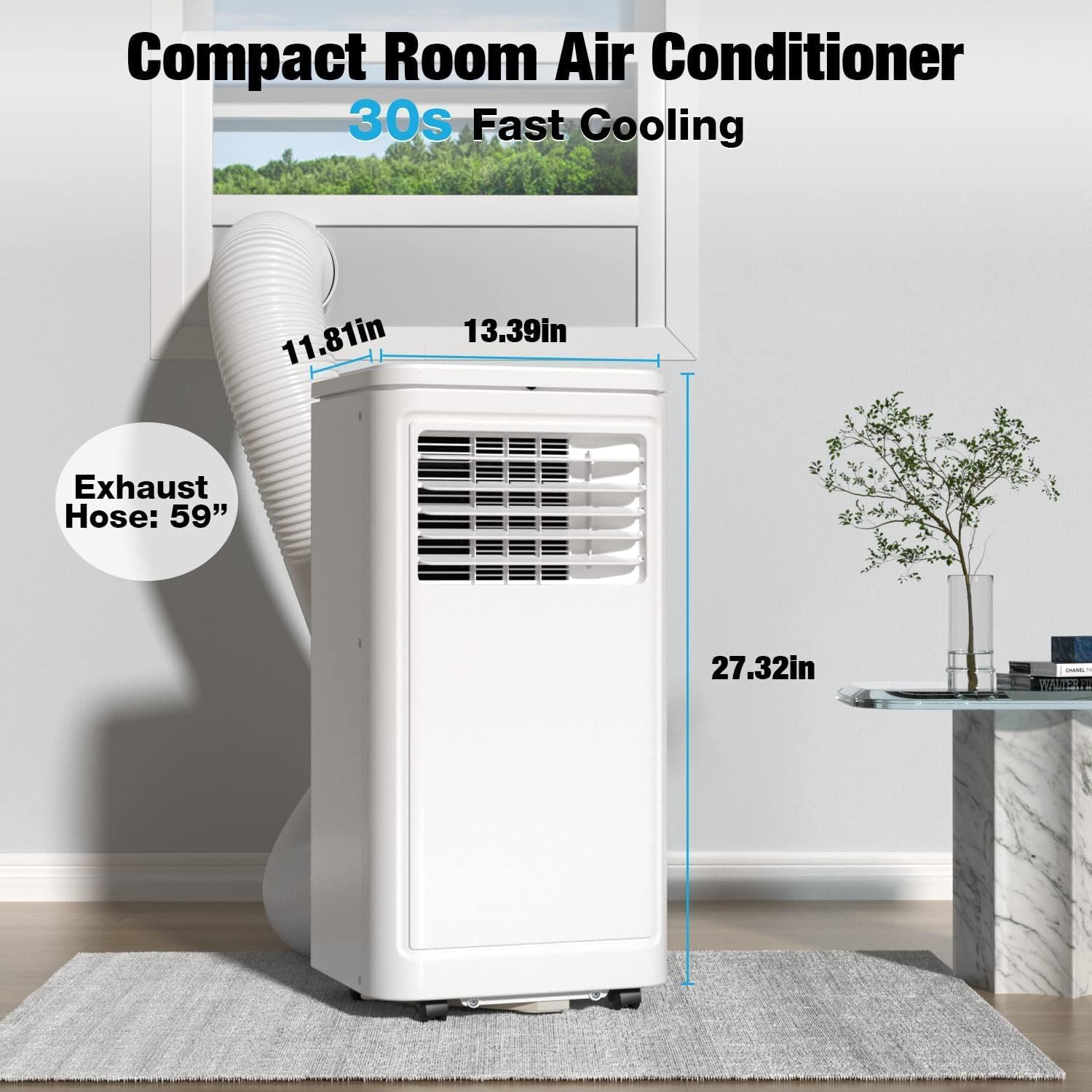 COWSAR 8,000 BTU Portable Air Conditioners Cools Up to 350 Sq.Ft, Portable AC Unit with Remote, Built-in Cool, Dehumidifier, Fan, Sleep Modes, Room Air Conditioners with LED Display/Installation Kits