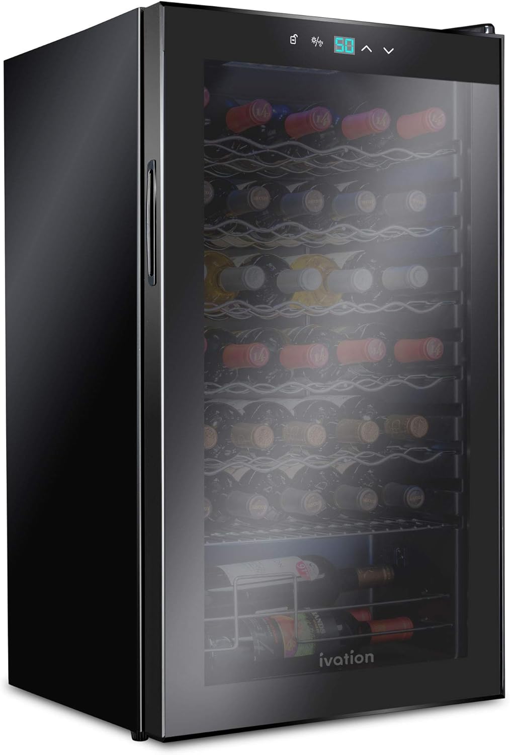 Ivation 34 Bottle Compressor Wine Cooler Refrigerator | Large Freestanding Wine Cellar For Red, White, Champagne or Sparkling Wine | 41f - 64f Touch Digital Temperature Control Fridge Glass Door Black