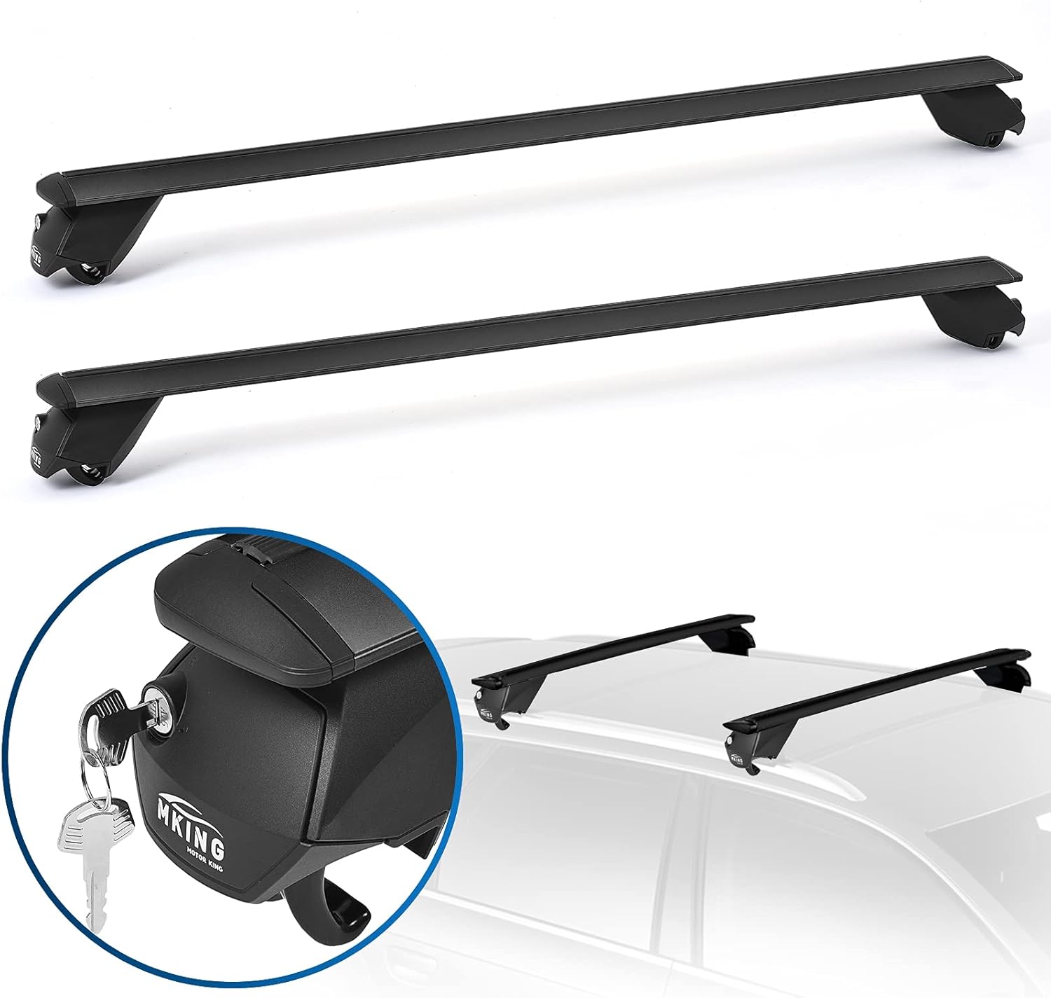 MKING Roof Rack Cross Bars, Roof Bars,47" Universal Cross Bars,Adjustable Car Roof Rack Cross Bars Fit 30''-44.8'',Aluminum Crossbars for Most SUVs Carrying Rooftop Cargo with Anti-Theft Lock.