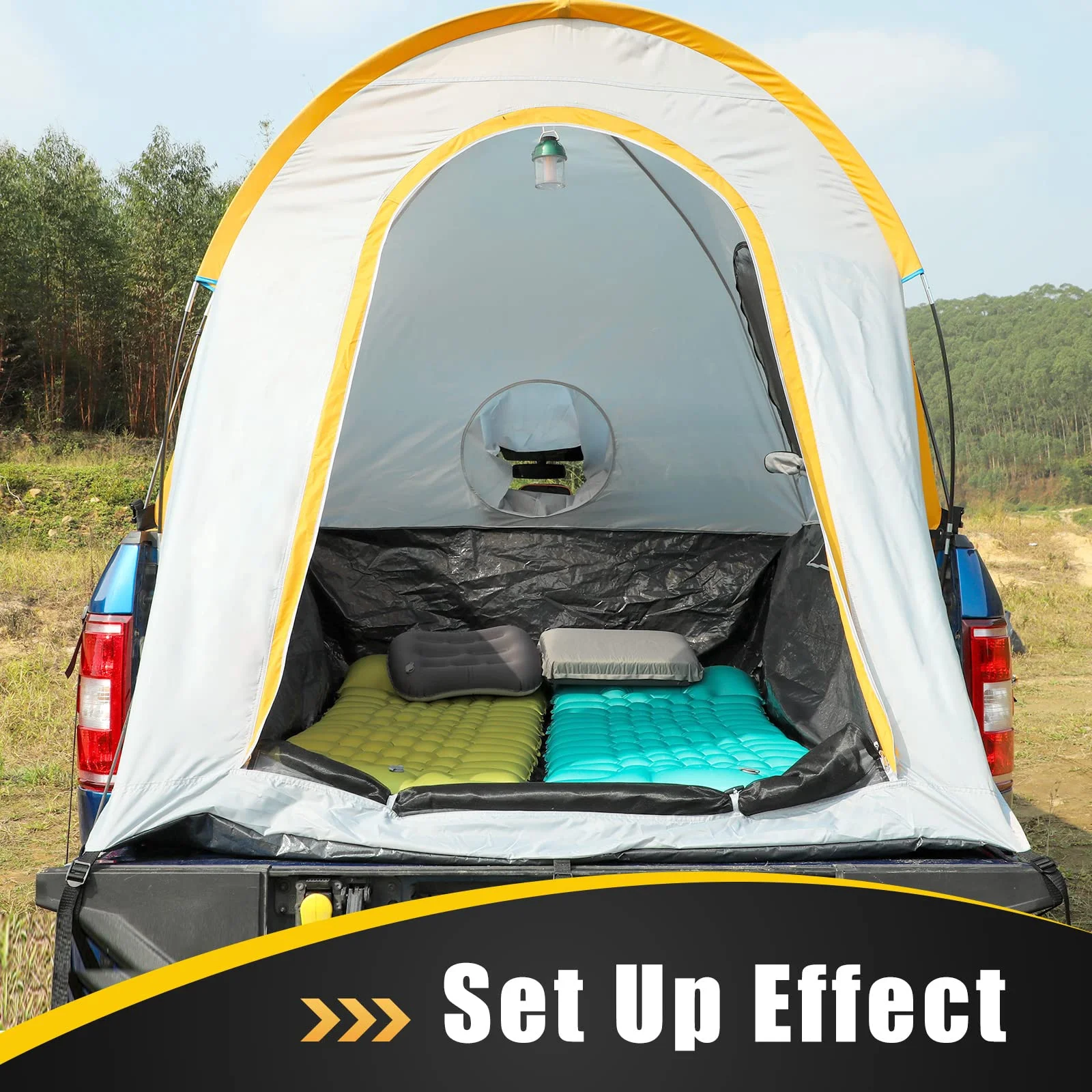 AUTOWIKI Truck Bed Tent Full Size for 5.5-5.8 ft Pickup Truck Bed Tent 2 Person Camping Oxford Cloth PU fit for Ford Chevy Dodge GMC Toyota Tundra Orange & Gray