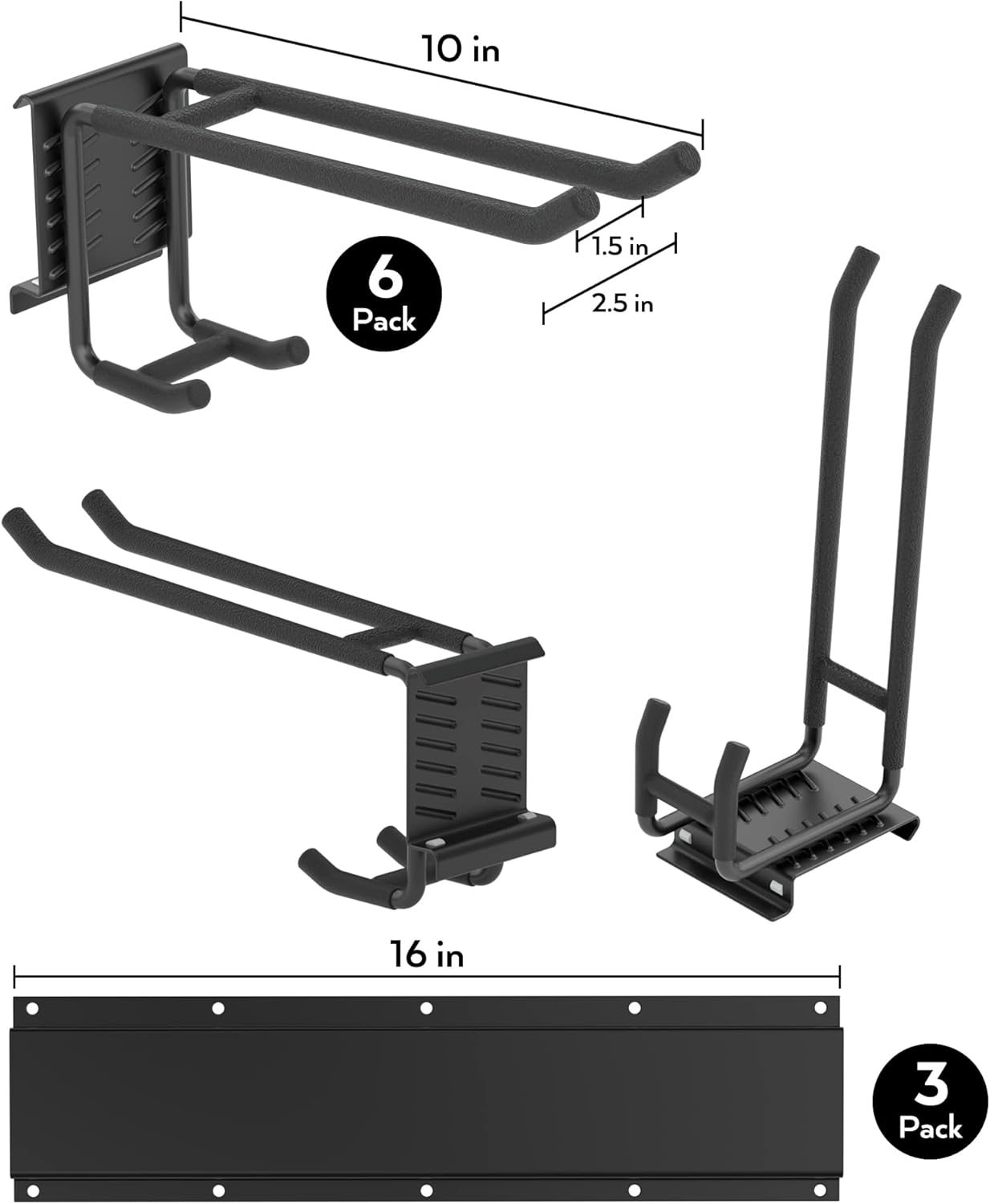 INCLY Garage Storage, Wall Mounted Garden tool Organizer Systems, 48 Inch Heavy Duty Tool Storage Rack for Garage Wall with 6 Adjustable Hooks and 3 Rails Pack of 2