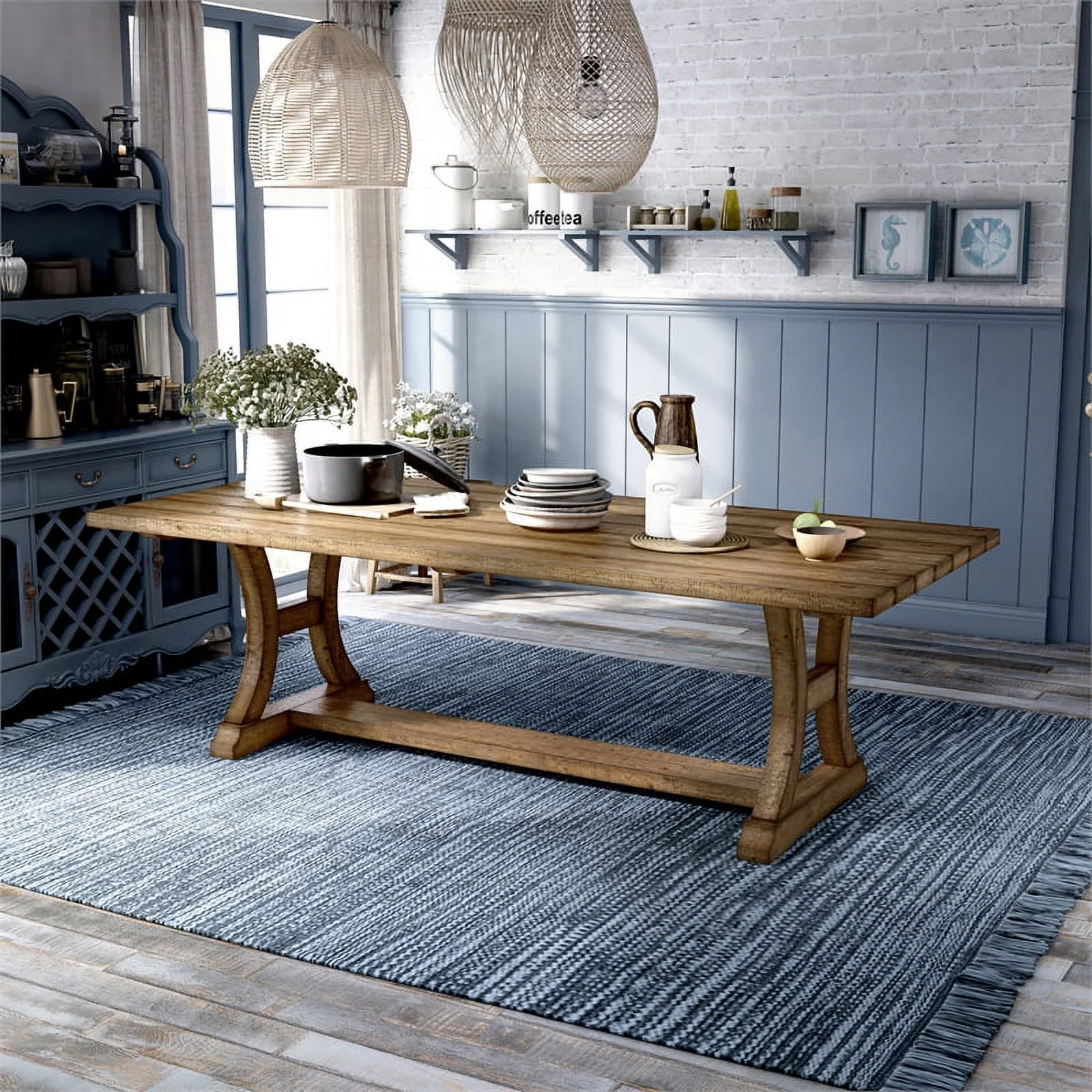 Furniture of America Liston Wood Trestle Dining Table in Rustic Brown Pine