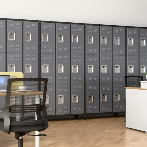 METAN Metal Storage Locker for School Office Gym Bedroom, 12 Doors Locker Cabinet for Employees, Industrial Steel Storage Locker with 12 Hooks, Assembly Required (12 Door-Light Gray)