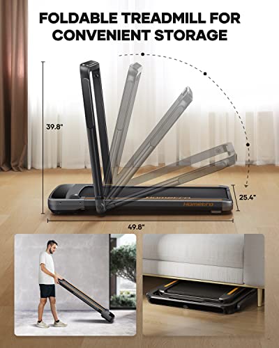 3.0HP Foldable Compact Treadmill,2 in 1 Walking Pad & Jogging Machine for Home/Office,Dual LED Touch Screens Folding Under Desk Motorized Treadmills 265lbs, App& Remote Control,Assembly-Free