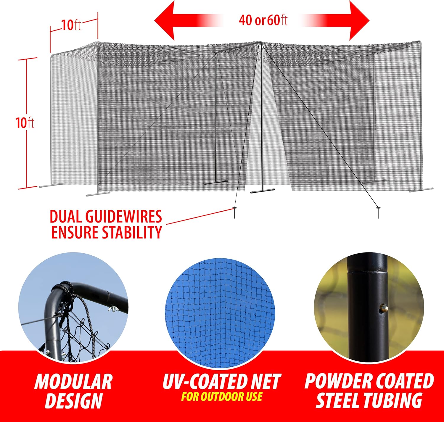 ANYTHING SPORTS Full 40 and 60 Foot Batting Cage. Perfect Baseball Batting Cage, Softball Batting Cage, Complete Package with Frame and Netting
