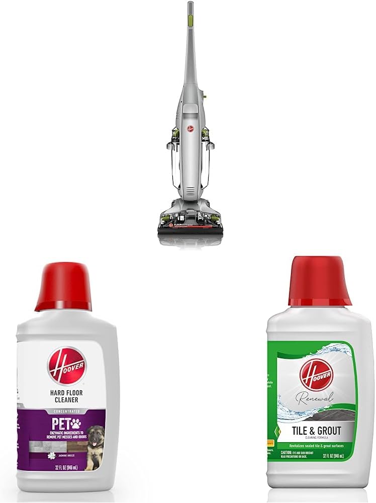 Hoover FloorMate Deluxe Hard Floor Cleaner Machine, Silver & Paws & Claws Hard Surface Floor Cleaner, 32oz Formula, White & Renewal Tile and Grout Floor Cleaner, 32 Oz Formula, White