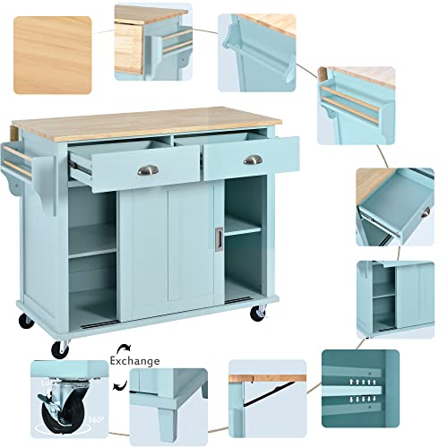 Kitchen Island Cart on Wheels，Rolling Kitchen Island with Drawers and Storage Cabinet (Black)
