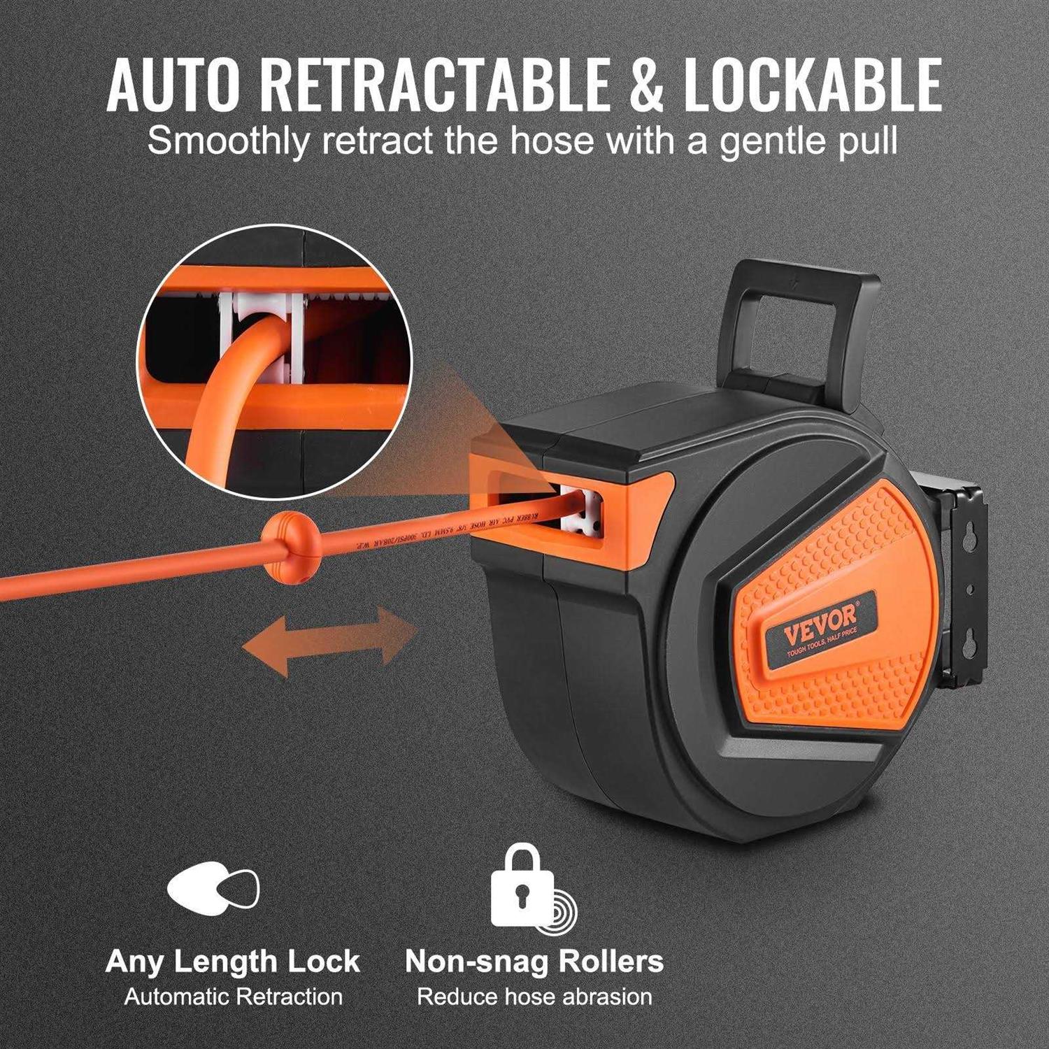 VEVOR Retractable Air Hose Reel 3/8 in x 50 ft Hybrid Air Hose Max 300Psi - Shop Hardware Tools Online Store