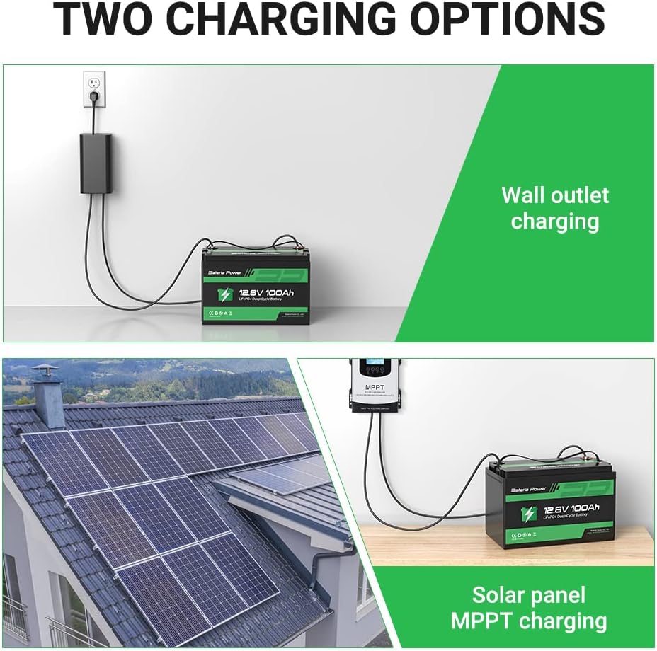 12V 100Ah LiFePO4 Deep Cycle Lithium Battery, Bateria power Rechargeable and ​Built-in BMS, Drop-in Replacement Suit for RV, Solar Power System, Marine, Home Storage, and Outdoor Camping