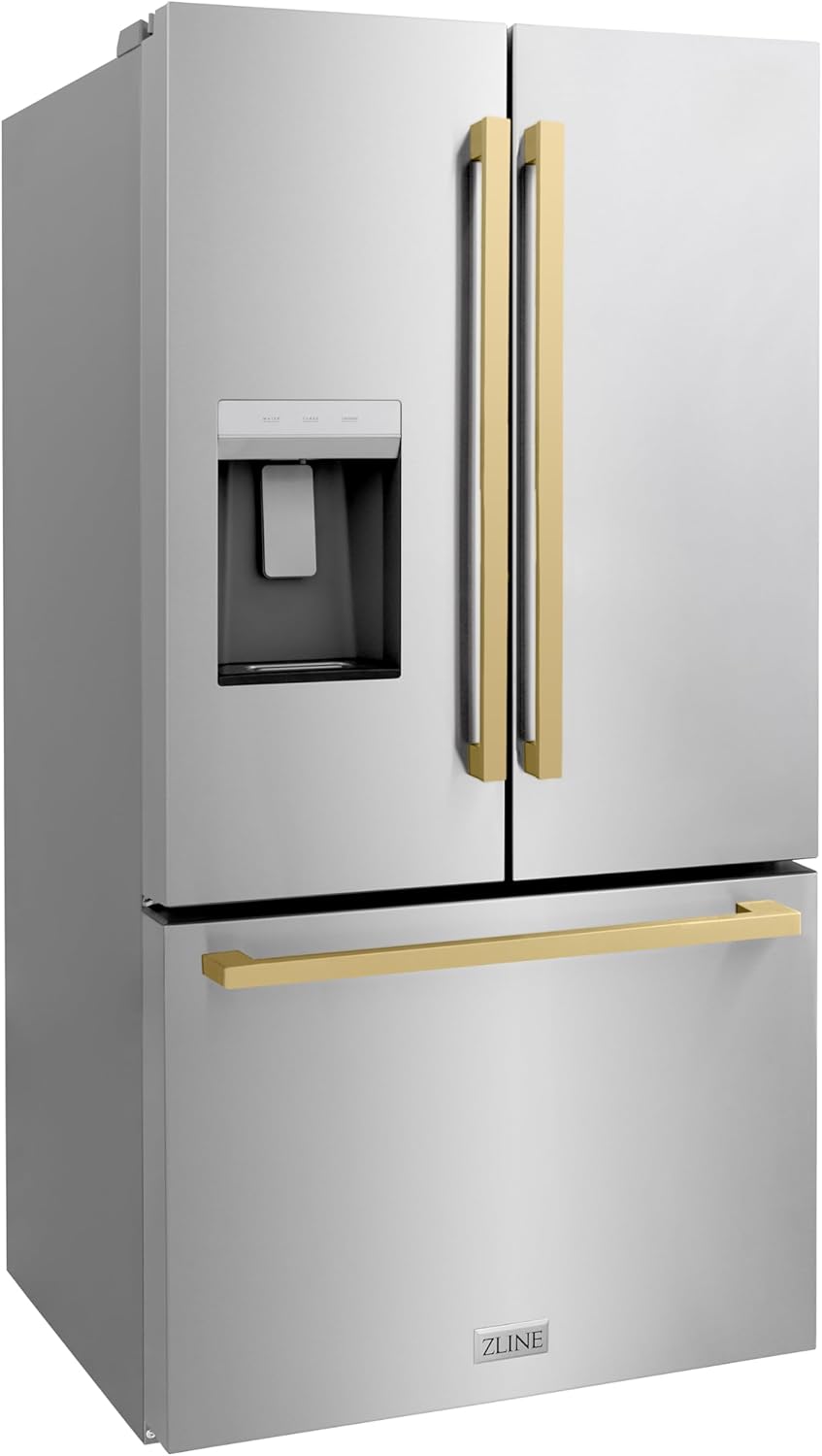 28.9 cu. ft. Standard-Depth French Door External Water Dispenser Refrigerator with Dual Ice Maker in Fingerprint Resistant Stainless Steel and Champagne Bronze Square Handles (RSMZ-W-36-FCB)
