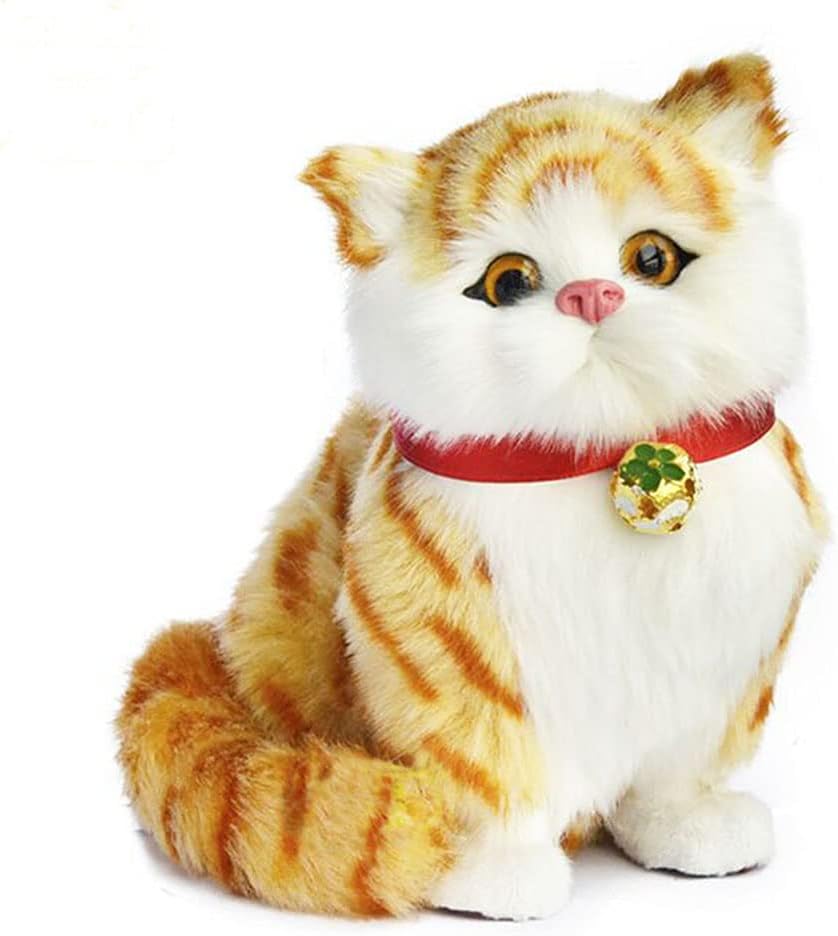 Realistic Chubby cat Plush Gray Tabby Furry Kitten has Meowing Voice as Real cat, Cute Artifical Kitty Plush Animal Decoration of Inside