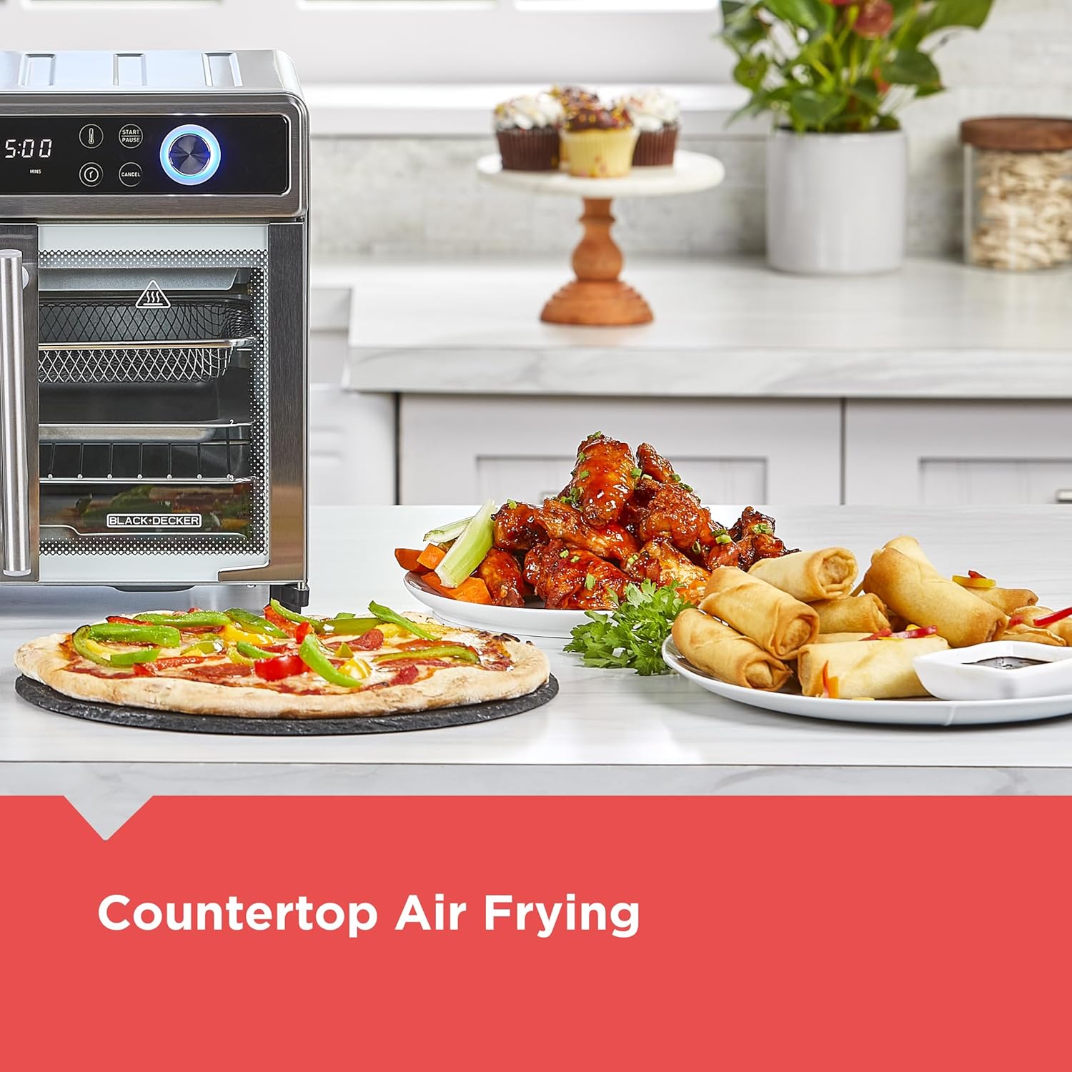 BLACK+DECKER Crisp 'N Bake French Door Air Fryer Oven, TO62D5-1SD, 12 Cooking Functions, 60-minute Timer, Air Fry with Convection Technology & Compact Design
