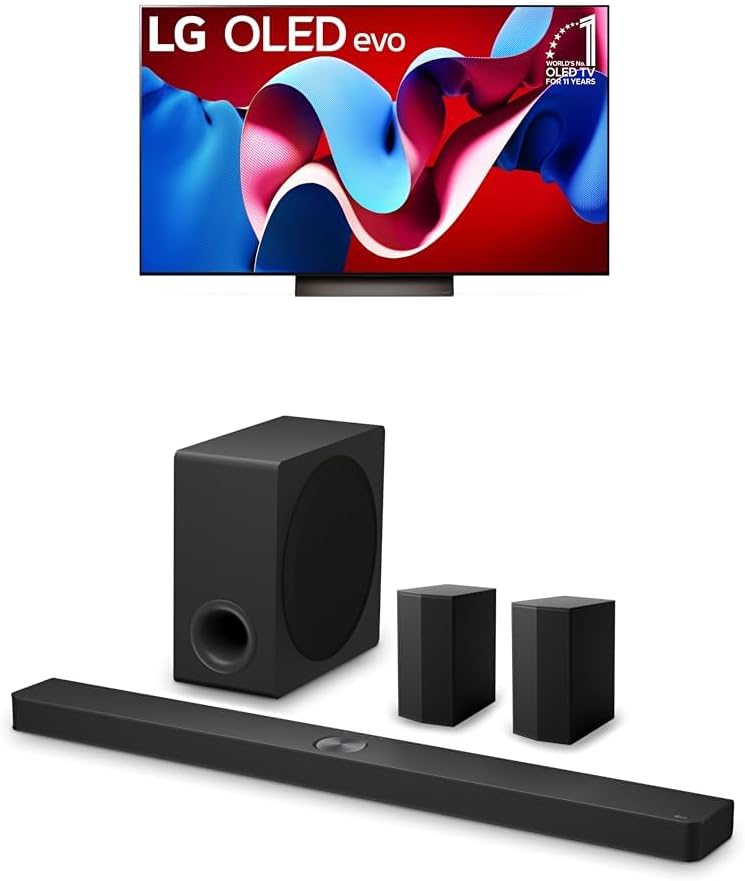 LG 97-Inch Class OLED evo G4 Series Smart TV 4K Processor Flat Screen with Magic Remote AI-Powered with Alexa (OLED97G4WUA, 2024) 7.1.3 ch. Sound Bar with Wireless Dolby Atmos and Rear Speakers