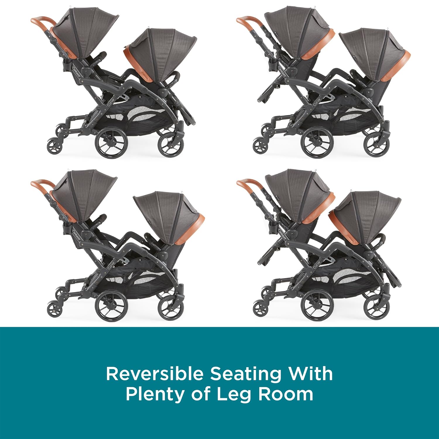 Contours Curve V2 Convertible Tandem Double Stroller & Options Elite V2 Parent Organizer Accessory - Black Herringbone