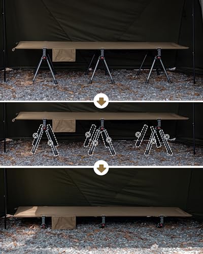 OneTigris SUPRANUBIS Camping Cot, Height Adjustable with Cot Leg Extenders, Strong Support 330lbs, Portable Folding Bed for Camping, Hiking, Travel, Truck, Beach, Office Nap (Ranger Green)