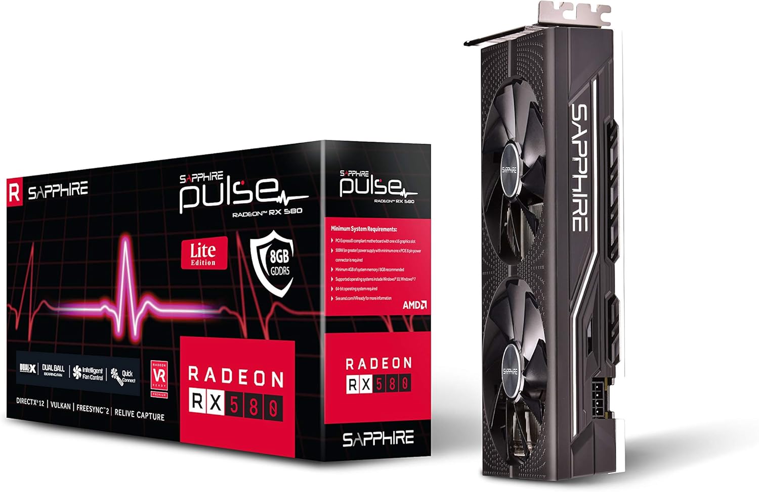 Sapphire 11265-67-20G Radeon Pulse RX 580 8GB GDDR5 Dual HDMI / Dual DP OC w/ Backplate (UEFI) PCI-E Graphics Card