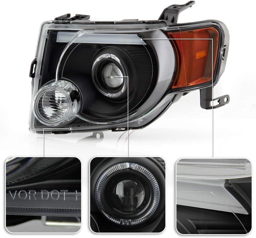 ACANII - For 2008-2012 Ford Escape SUV Black Housing LED Tube Halo Projector Headlights Headlamps Driver & Passenger