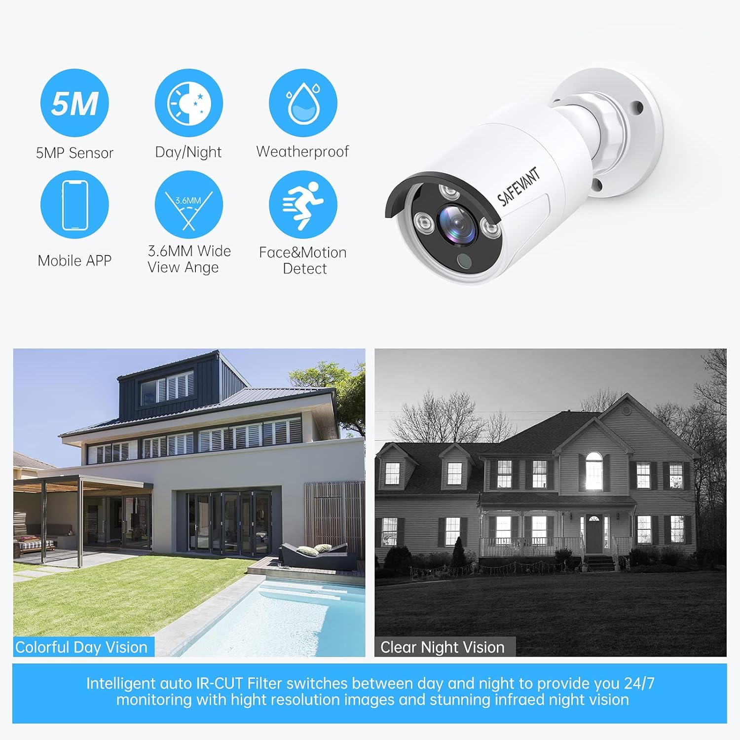 [2TB HDD] Security Camera System,SAFEVANT 8 Channel 5MP CCTV Camera Security System with 8pcs Security Cameras, Home Security Camera System for Indoor Outdoor