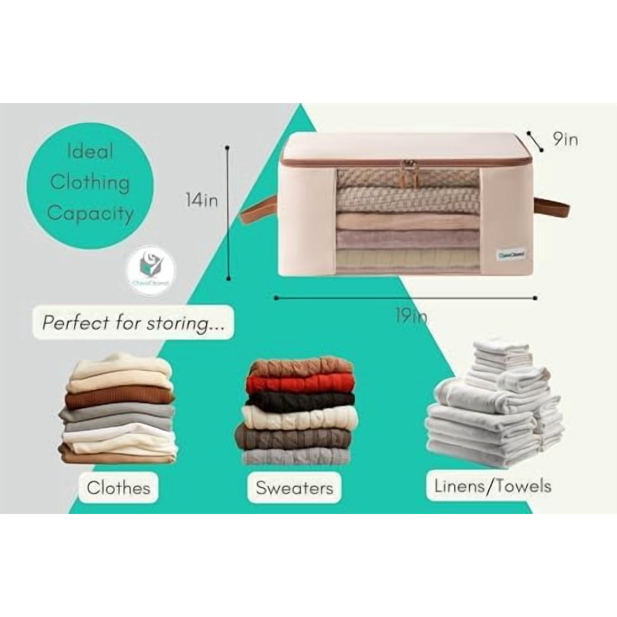 Canvas Clothing Storage 2 Bags Clothes Organizer folding fabric bags for sweaters, clothing, garment, bedding, quilt, linens, large folding organizers with zip &amp; window, mothproof underbed