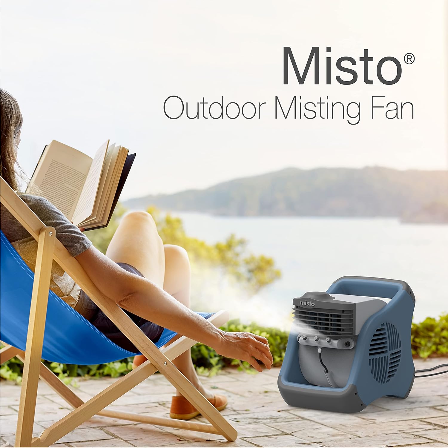 Lasko 7054 Misto Outdoor Misting Blower Fan - Features Cooling Misters, Ideal for Sports, Camping, Decks & Patios, Blue
