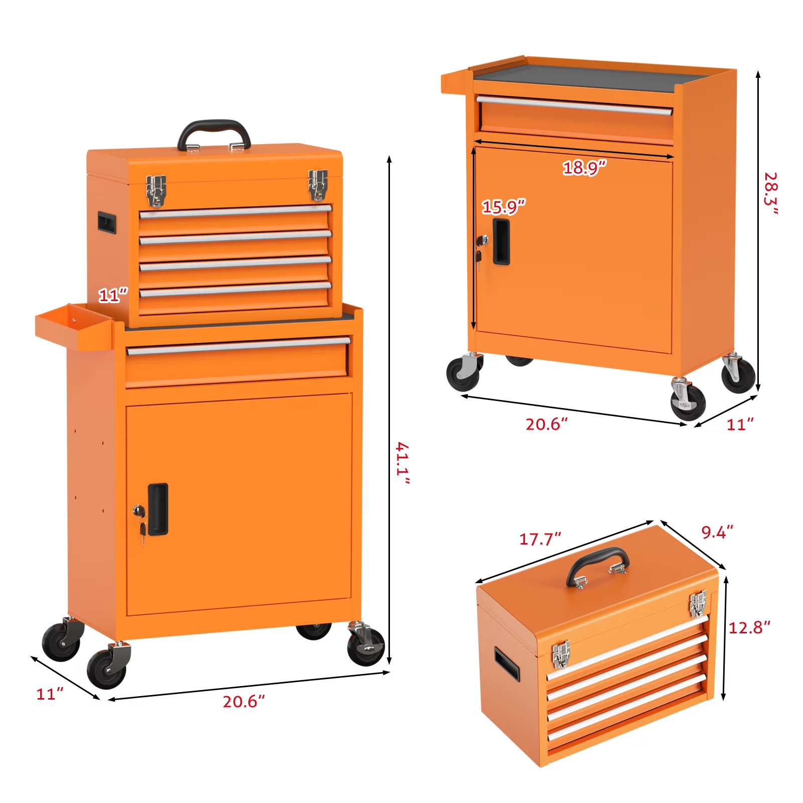 5-Drawer Big Rolling Tool Chest,Tool Storage Cabinet with Lockable Drawers, Mobile Steel Toolbox for Workshop and Mechanics Garage (Orange)