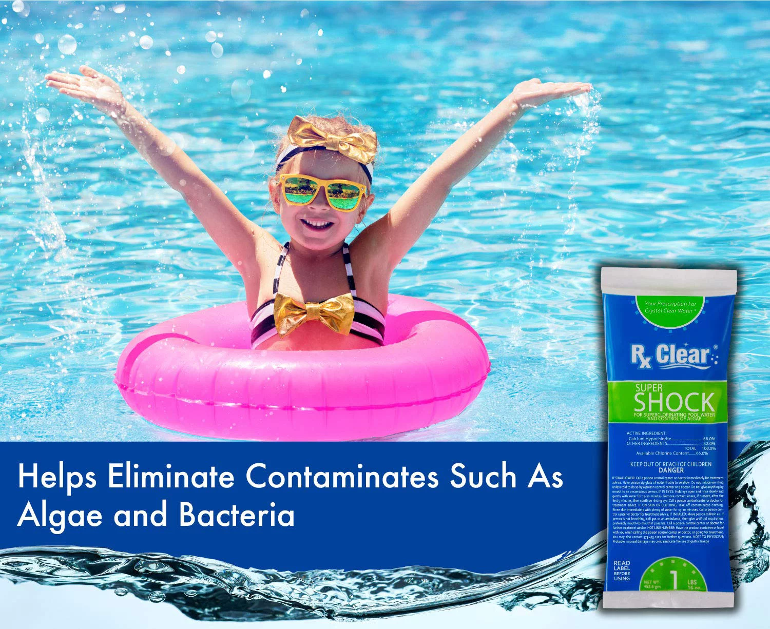 Rx Clear Super Shock 68% Calcium Hypochlorite Pool Shock - 1 lb, 48 Pack