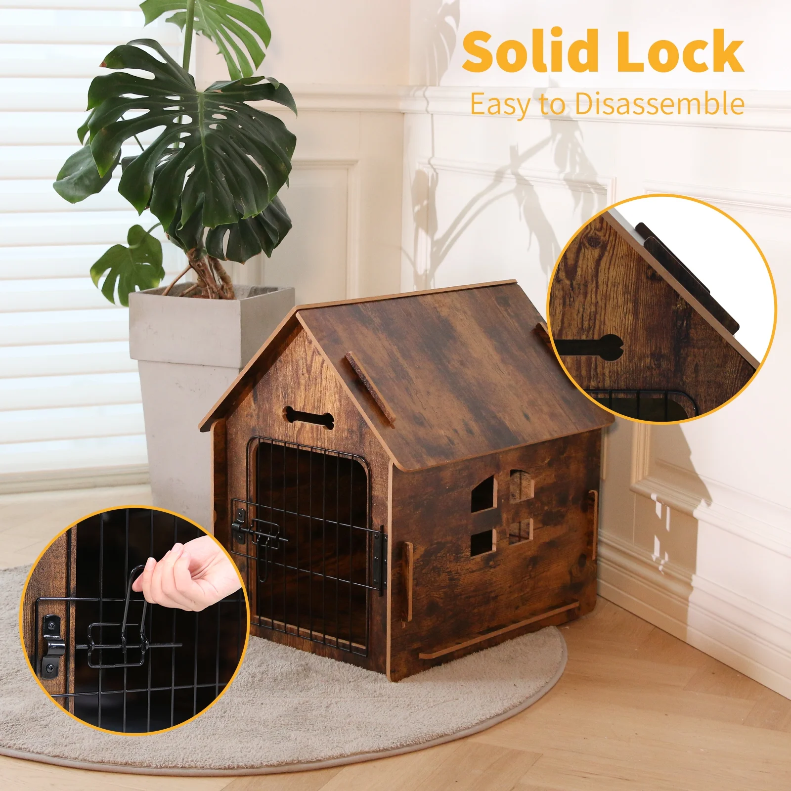 RYPetmia Dog House for Small Dogs Wooden Pet House with Door and Roof Indoor and Outdoor Breathable Dog Crate for Small Medium Dog Cat Dog Kennel Brown