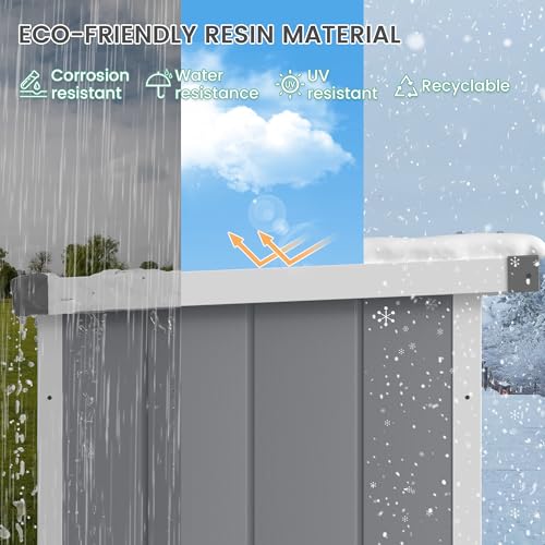 UDPATIO 38 Cu.ft Resin Outdoor Storage Shed, Vertical Tool Shed with Shelving Brackets for Patio Pool Lawn Garden, Grey